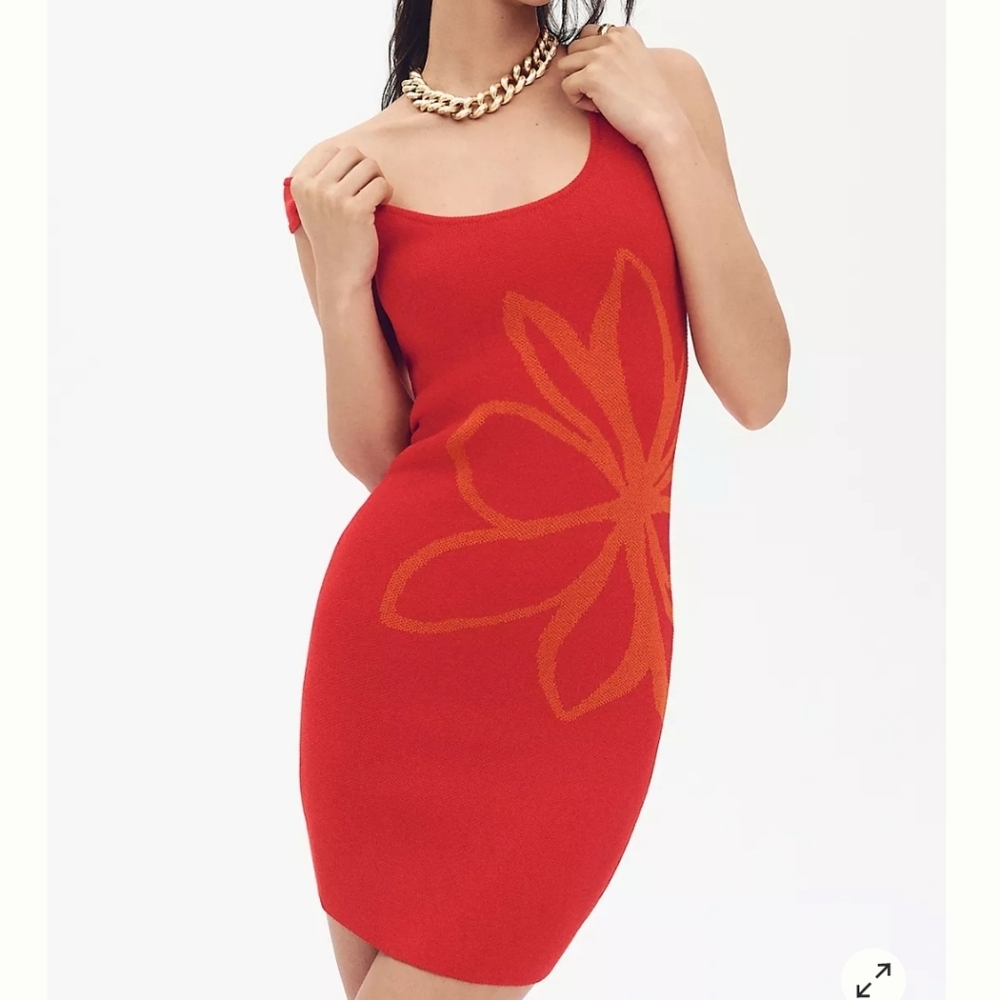 Flat White Sleeveless Square-Neck Flower-Printed Knit Mini Dress, Retail $148.00 - Picture 2 of 8